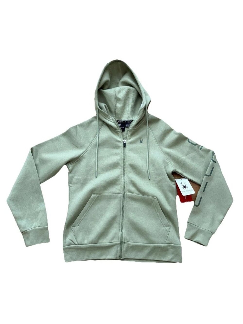 Spyder Womens Hoodie Small Sage Green Full Zip Sweatshirt Spellout Logo NWT